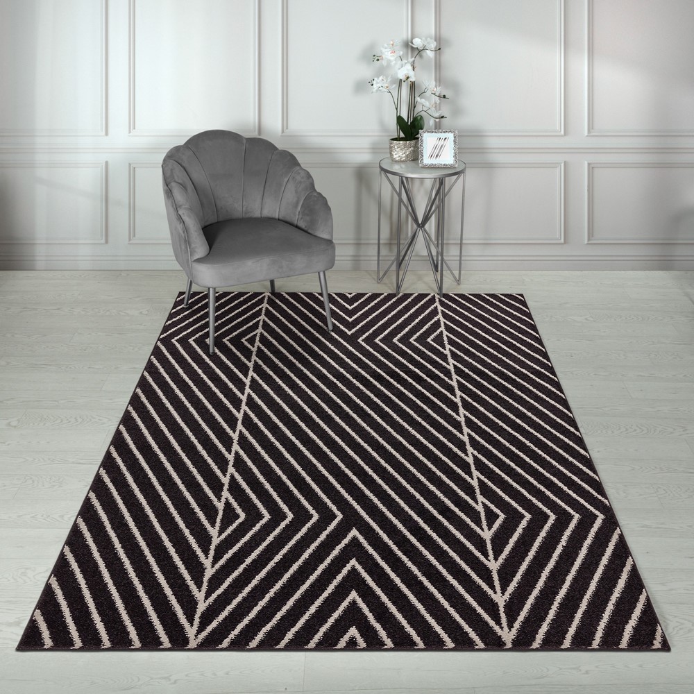 Muse MU10 Geometric Striped Woven Rug in Black